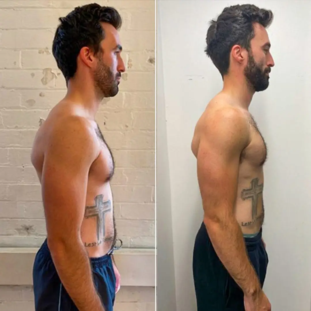 Before & after photo showing a man's body transformation with personal training at Catalyst Training Co gym in Eastern Suburbs, Sydney.