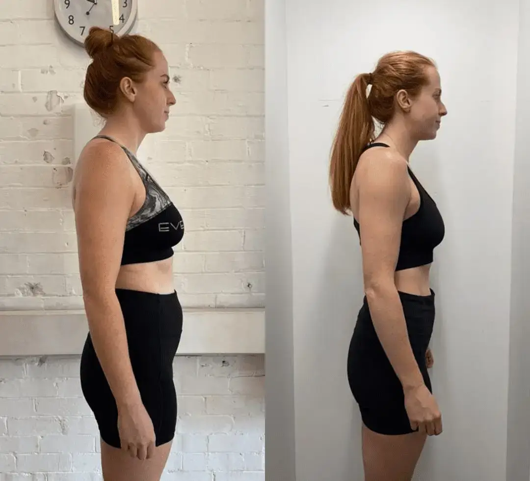 Before & after photo showing a woman's body transformation with personal training at Catalyst Training Co. gym in Randwick.