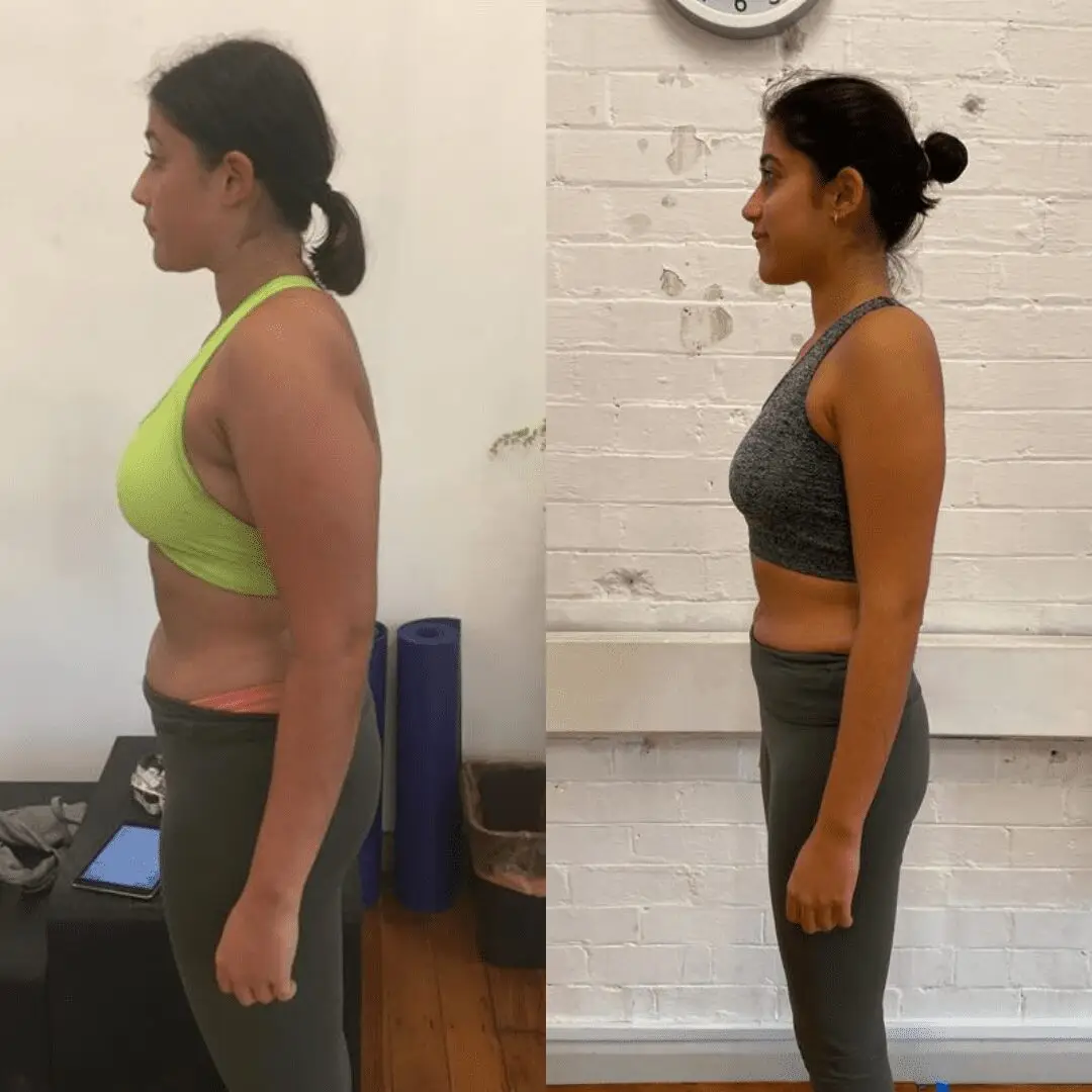 Before & after photo showing a woman's body transformation with personal training at Catalyst Training Co. gym in Randwick.