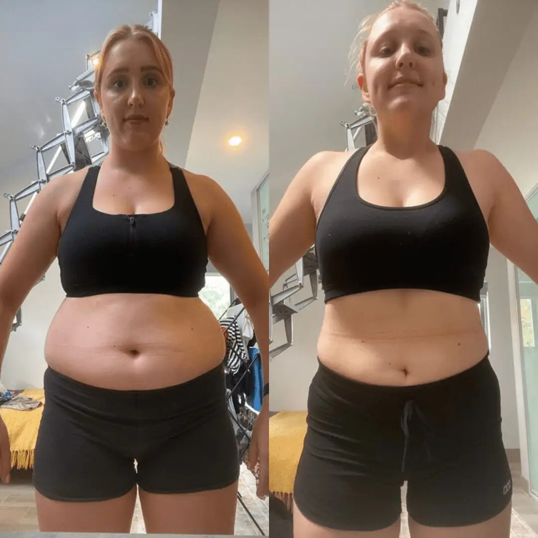 Before & after photo showing a woman's body transformation with personal training at Catalyst Training Co. gym in Randwick.