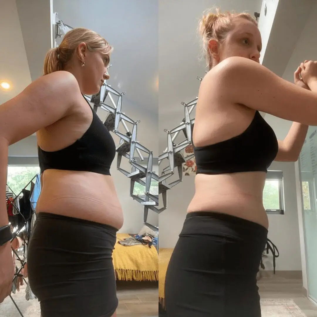 Before & after photo showing a woman's body transformation with personal training at Catalyst Training Co. gym in Randwick.