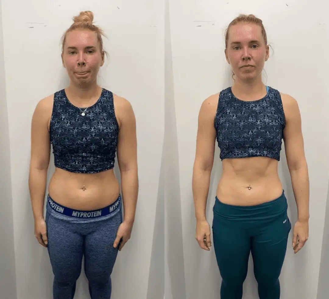 Before & after photo showing a woman's body transformation with personal training at Catalyst Training Co. gym in Randwick.