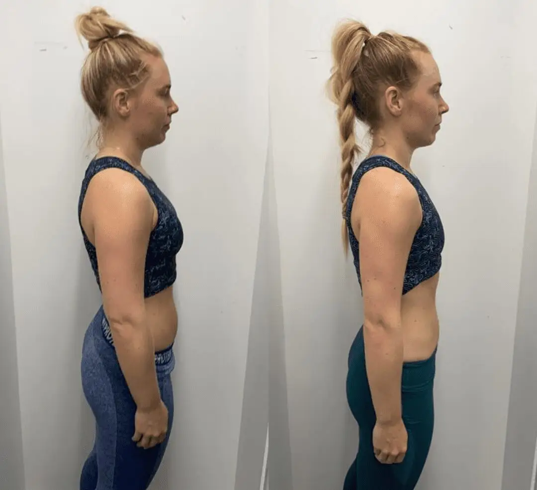 Before & after photo showing a woman's body transformation with personal training at Catalyst Training Co. gym in Randwick.
