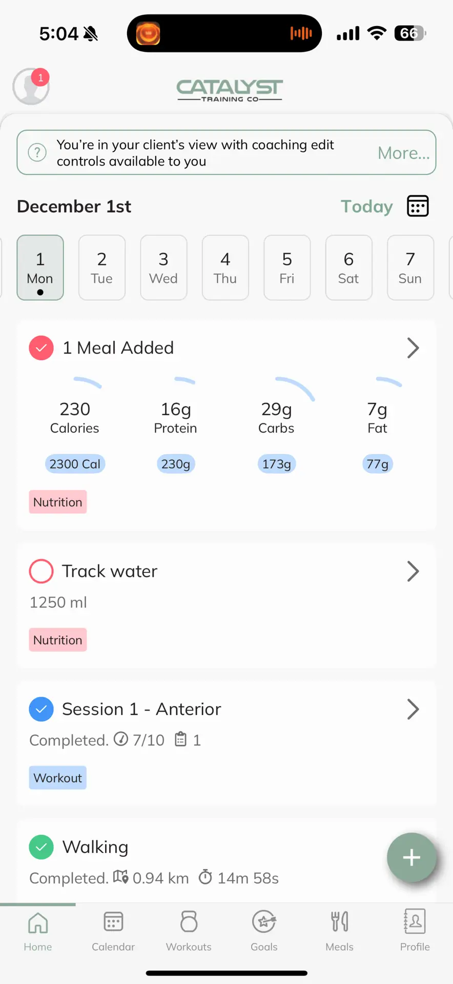 Catalyst progress tracking view